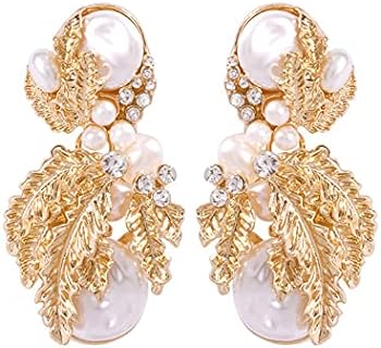 Pearl Drop Statement Earrings Gold Fashion Pearl Geometric Dangle Earrings Rhinestone Pearl Drop Stud Earrings for Women Girls