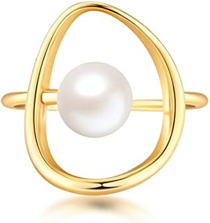 FUNYCHEN Pearl Ring for Women Sterling Silver Pearl Ring Gold Valentine's Day Gifts for Her Irregular Ring Freshwater Cultured Pearl Ring Dainty Statement Ring Jewelry US Size 5-10