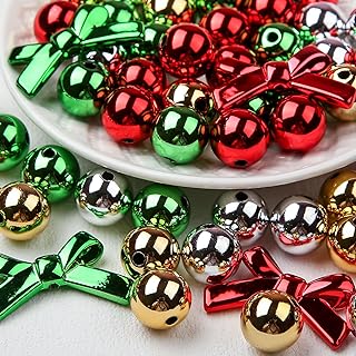 BERMRO UV-Activated Christmas Bead Set in Acrylic, Ideal for Jewelry Making and DIY Crafts, Round Design for Necklaces, Bracelets and Ornaments