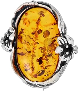 Rollover C Clasp Sterling Silver Baltic Amber Brooch for Women, Intricately Crafted in Oval Design, Poland Origin