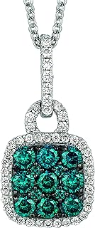 LE VIAN 1/2 Carat White and Blue Diamond Cushion Shaped Halo Pendant Necklace for Women in 14k White Gold (G-H/Fancy Blue, VS2-SI1, cttw) on 18 Inch Chain with Lobster Claw Clasp