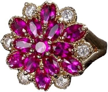 RECREATIONS Pink Ruby Engagement Ring Oval Cut 18K Yellow Gold Twist Engagement Ring Diamond Ruby Wedding Band Anniversary Ring Promise Ring Women