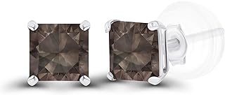 Solid 925 Sterling Silver Gold Plated 4mm Square Genuine Birthstone Stud Earrings For Women | Natural or Created Hypoallergenic Gemstone Stud Earrings