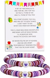 First Day of School Bracelets Mommy and Me Back to School Bracelets Gifts Set of 2 for Mother Daughter Mom and Son Matching Heart Wish Bracelet Jewelry Gifts