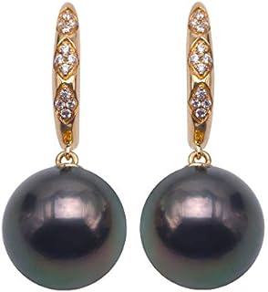 14K Gold Tahitian Pearl Earrings for Wedding Gorgeous 11.5mm Black Tahitian Pearl Dangle Earring Holiday Gift
