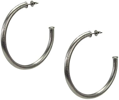 Women's Small Lightweight 2-Inch Tubular Hoop Earrings in Brushed Gunmetal Silver Plated with Push Back Design - Handcrafted in Brazil