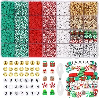 5300pcs Christmas Clay Beads Gifts Beads for Jewelry Making, 6mm Round Flat Polymer Heishi Clay Bracelet Beads and Letter Gold Spacer Beads for Bracelet Necklace Making DIY Crafts