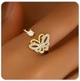 Cuban Link 18K Gold-Plated Open Stackable Rings with Cubic Zirconia for Women - Flower/Feather Design Wedding Jewelry Gift