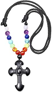 Black Obsidian Cross Pendnat Necklaces for Men Women 7 Chakra Jewelry Energy Healing Crystals and Gemstones Amulet Gifts