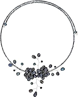 AeraVida Women's Adjustable Black Pearl Cluster Choker Necklace with Crystal Details and Open-ended Clasp for Elegant Styling