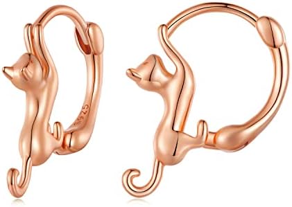 WOSTU Cat Earrings 925 Sterling Silver Cat Hoop Earrings for Women 18K Gold Plated Cat Huggie Earrings Hypoallergenic Earrings Cute Animal Kitty Earrings for Girls Cat Jewelry Gift for Cat Lovers