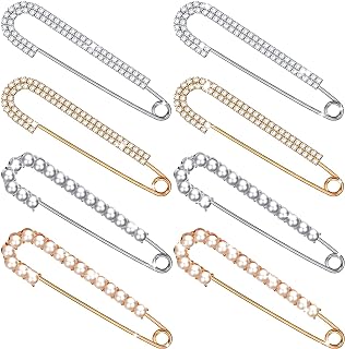 8 Pieces Women Brooch Pins Sweater Shawl Clips Faux Crystal Pearl Brooches Safety Pins Dress Shirt Clips for Women Gold Silver