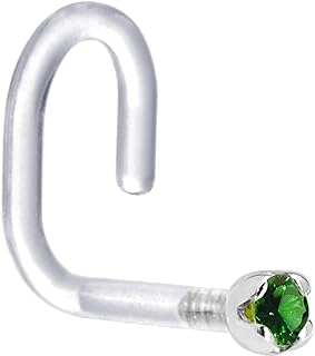 Body Candy White Gold 1.5mm Genuine Emerald Nose Stud, Premium Quality 18 Gauge 6mm Display Length - Comfort-oriented Bioplast Design