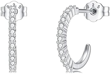 0.2cttw Natural Diamond Hoop Earrings for Women Sterling Silver Diamond Hoop Earrings Small Thin Diamond Hoop Studs Earrings Simple Style Diamond Jewelry Gift for Wife/Friend/Family/Love