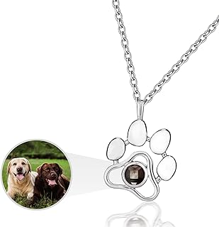 Custom Pet Photo Necklace with Picture Inside, Personalized Dog Photo Projection Necklace Dog Paw Pendant,Customized Dog Memorial Jewelry Gift for Women Men Pet Lovers