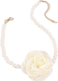 Ladies Floral Boston Chain Zinc Choker Necklace with Simulated Pearl Accent - Elegant Fashion Accessory for Girls and Women