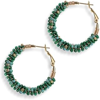 Sonateomber Handmade Beaded Hoop Huggie Earrings for Women Girls Boho Multicolor Seed Beads Native American Bohemia Circle Earrings Prom Wedding Bridal Statement Jewelry Gift