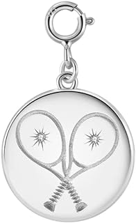 PickleBelle Lovematch Love Tennis Charm Silver | Rhodium Plated over Sterling Silver Tennis Racket Pendant Charm | Gifts for Tennis Lovers, Tennis Charms for Zippers