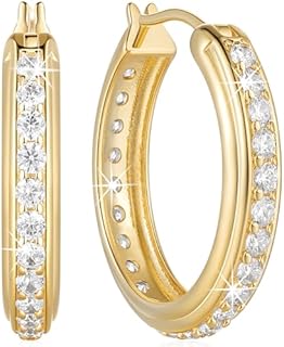 14K Gold Clasp-Back Cubic Zirconia Hoop Earrings for Women - Glamorous and Durable 25mm Gold Earrings