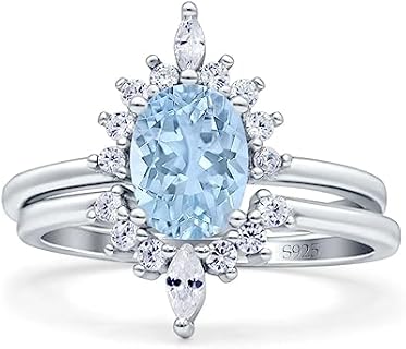 Ritika Oval & Marquise Cut Blue Topaz & Diamond Anniversary Wedding Bridal Ring Set 14k White Gold Finish