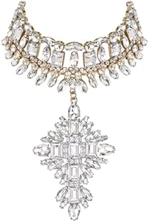 Flyonce Costume Statement Bib Necklace, Sparkly Rhinestone Crystal Vintage Art Deco Chunky Choker Necklace for Women
