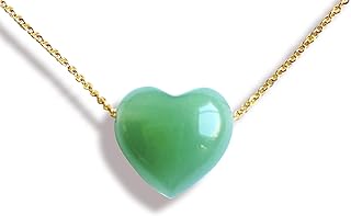 Jade Heart Necklace Pendant for Women Gold Dainty Green Gemstone Healing Crystal Stone Anniversary Handmade Jewelry Gifts