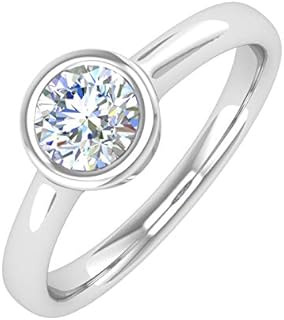 Bezel Set Rose Gold Engagement Ring with 1/2 Carat White Diamond for Her - Finerock Radiant Design