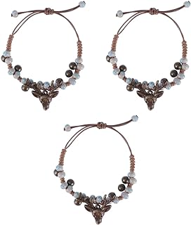 3pcs Bohemia Bracelet Women Christmas Beaded Bracelet Hand Woven Bracelet Jewelry Ceramic Beads Bracelet Bracelets for Women Pure Copper Bracelet Deer Bracelet Gift Thread Miss