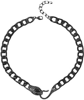Punk Snake Choker Necklace Gold Cuban Link Chain Serpent Necklace Diamond Cz Snake Shaped Bib Collar Choker Chunky Chain Animal Statement Necklace Halloween Jewelry for Women Girls
