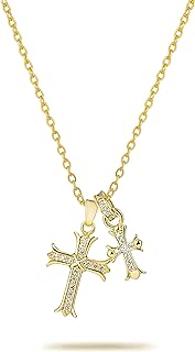 14k Gold Plated Crisscross Cubic Zirconia Cross Necklace for Women and Girls with Adjustable Chain Length