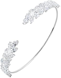 ELABEST Rhinestone Arm Cuff Bracelets Silver Leaf Arm Cuff Bracelet Leaves Bracelet Cuff Armband Bangle Adjustable Upper Arm Cuff Jewelry for Women and Girls