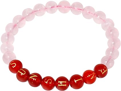 Rose Quartz and Red Agate Sunshine Beaded Bracelet with Clasp-Free Bead Chain, Women's Spiritual Love and Good Luck Jewelry, Authentic Crystal Design