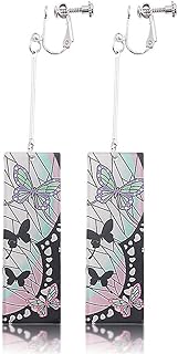 Anime-Inspired Hanafuda Earrings – Kamado Tanjiro Cosplay Accessories - Lightweight Acrylic and Durable Alloy with Comfortable Clip-On Back Finding - Sun-Shaped Drop Design for Women and Girls
