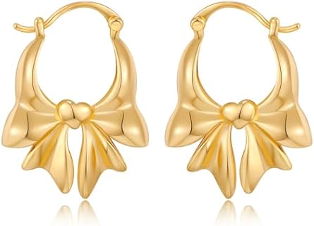 Bow Huggies Hoop Earrings Gold Post Hoop Earrings Trendy Jewelry Gifts for Women