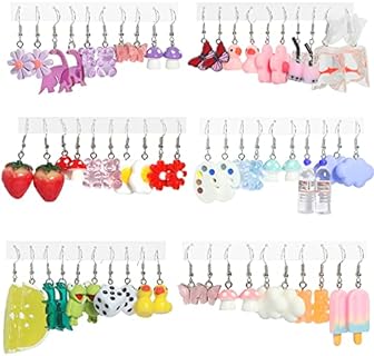 30 Pair Set of Playful Dangle Earrings with Push Back Closure for Women, Quirky Resin Design without Gemstones