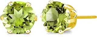 Women's Elegant 1.60 Cttw Round 6mm Green Peridot Stud Earrings with Push-back Design, Yellow Gold Plated, by Gem Stone King