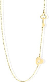 Women's 14k Yellow Gold Heart Lock and Key Pendant Necklace with Cable Chain and Spring Ring Clasp | Elegant and Romantic Love Jewelry