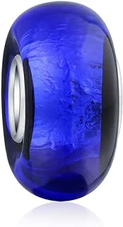 Translucent Solid Jewel Colors Murano Iridescent Glass Charm Bead For Women For Teen .925 Sterling Silver Core Fits European Bracelet