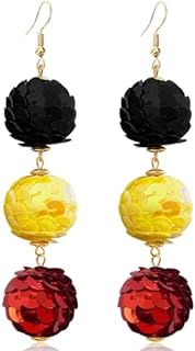 Black and Gold Shiny Multi-Color Sequin Ball Dangle Earrings with Alloy Material and Ear Hook Back Finding for Women, Disco Dancing Ball/Fish Scale Design