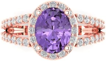 14k Rose Gold Oval Cut Alexandrite Engagement Ring for Her, Clara Pucci 2.24 ct Split Shank Solitaire Halo