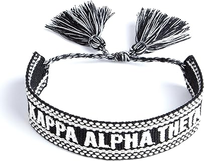 Lobster Claw Clasp Kappa Alpha Theta Sorority Bracelet in Black and White Woven Design - Cotton Material with KAT Detailing - Perfect for Sorority Members