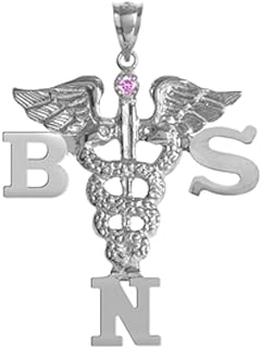 Bachelor of Science in Nursing BSN Silver Pendant with Pink Sapphire