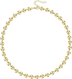 Lobster Clasp Gold Beaded Necklace for Women - 14K Gold Plated Ball Chain Choker with Copper Beads - Adjustable, High-Polished, Timeless Design