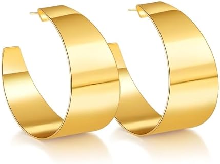 Chunky Gold Wide Hoop Earrings for Women, ZOYACCHIC 55mm Extra Large Statement 14K Gold Plated Hypoallergenic Vintage Jewelry Earrings for Wedding Birthday Gift Party