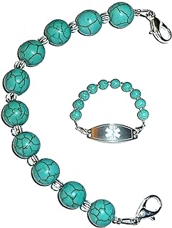 Hidden Hollow Beads Women's Beaded 6" Medical Alert ID Interchangeable Replacement Bracelet, Identification Vital info tag