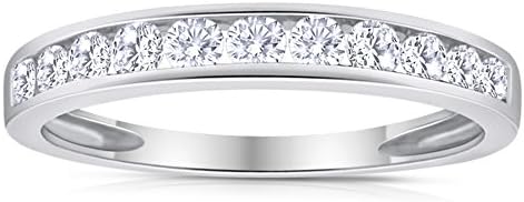 Stunning 10k White Gold Wedding Band with Classy Clasp Design and Half-Carat TW Diamond for Ladies, Channel Set Design
