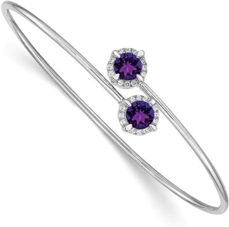 7mm 14k White Gold Amethyst Flexible Cuff Stackable Bangle Bracelet Jewelry Gifts for Women