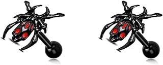16G Black Spider Stud Earrings for Women Girls Stainless Steel Gothic Halloween Skeleton Skull Earrings Cartilage Tragus Piercing Studs