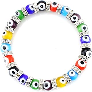 JEWELRIESHOP Turkish Evil Eye Bracelet Murano Glass Turkish Eye Bead Bracelet For Women (Red, Black, Blue Evil Eye Bracelet)