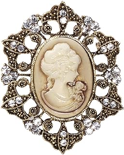SELOVO Vintage Lady Maiden Cameo Brooch Pin Set Antiqued Gold Tone